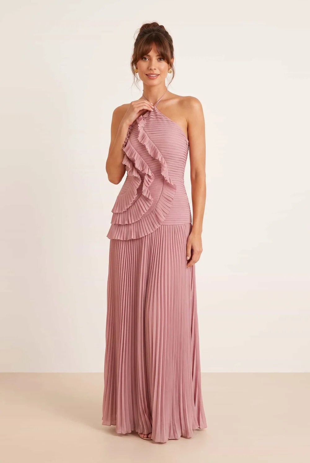 Pleated Halter Tie Maxi Dress Dusky Pink - 12 Image 1