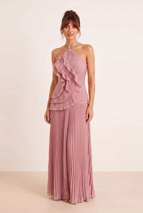 Pleated Halter Tie Maxi Dress Dusky Pink - 12 Image 5