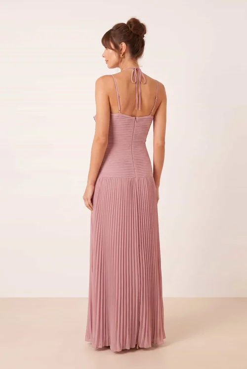 Pleated Halter Tie Maxi Dress Dusky Pink - 12 Image 4
