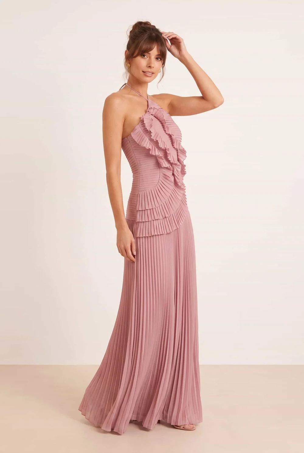 Pleated Halter Tie Maxi Dress Dusky Pink - 12 Image 3