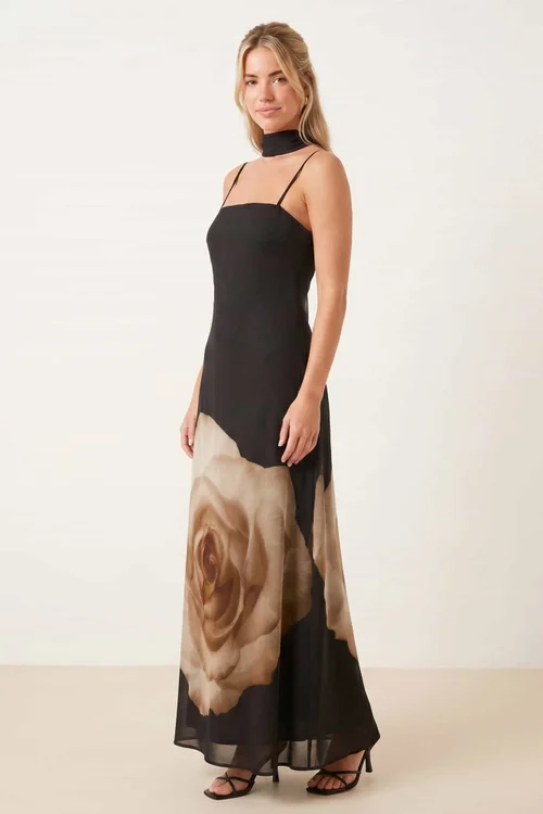 Style Cheat Placement Scarf Print Maxi Dress in Black - 14 Image 2