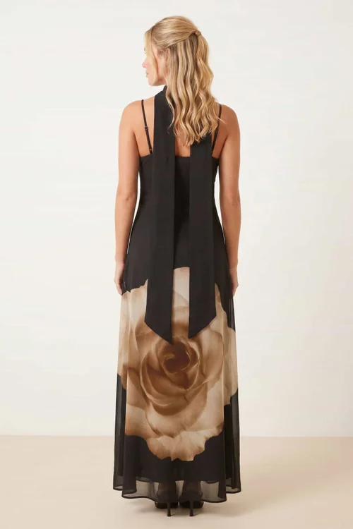 Style Cheat Placement Scarf Print Maxi Dress in Black - 14 Image 4