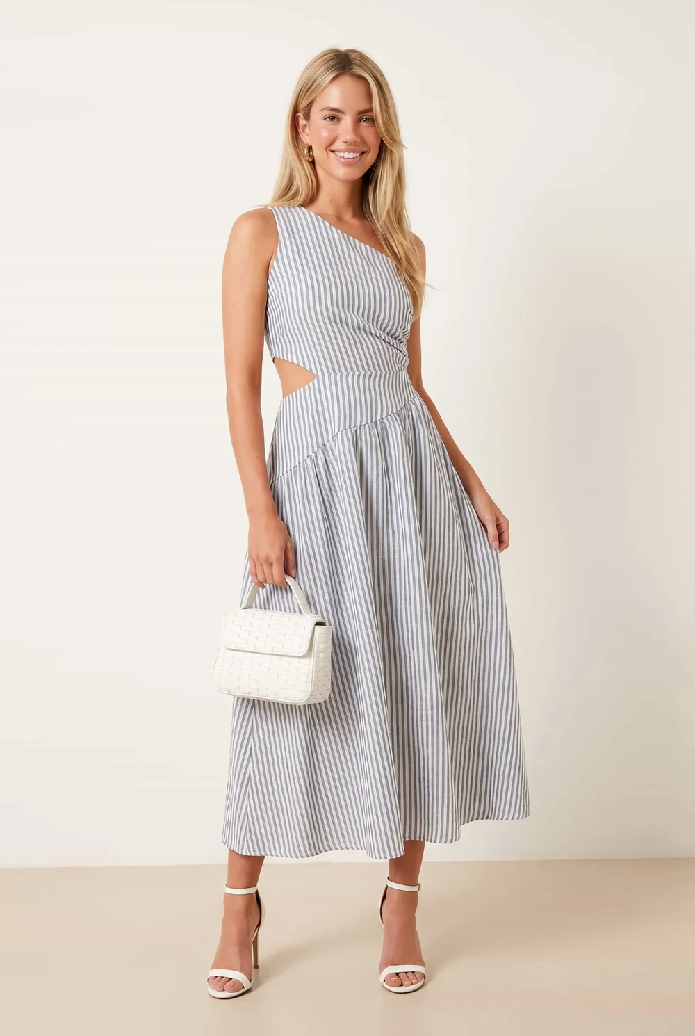 Style Cheat Jasmine Stripe One-Shoulder Midi Dress - 10 Image 1