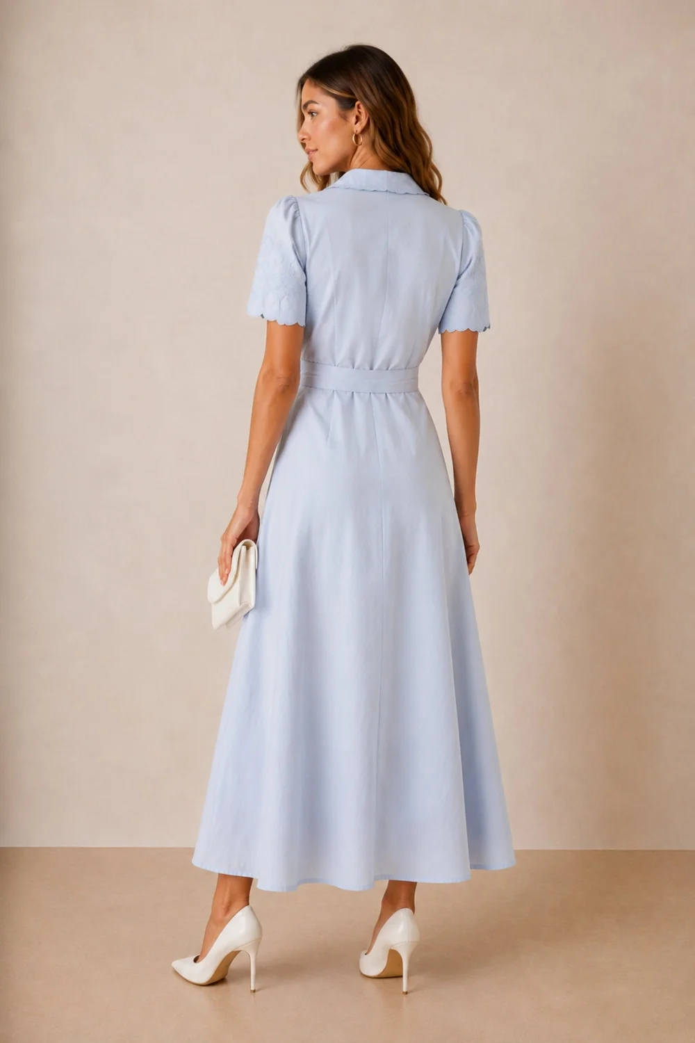 Style Cheat Powder Blue Laser Cut Shirt Midi Dress - 14 Image 2