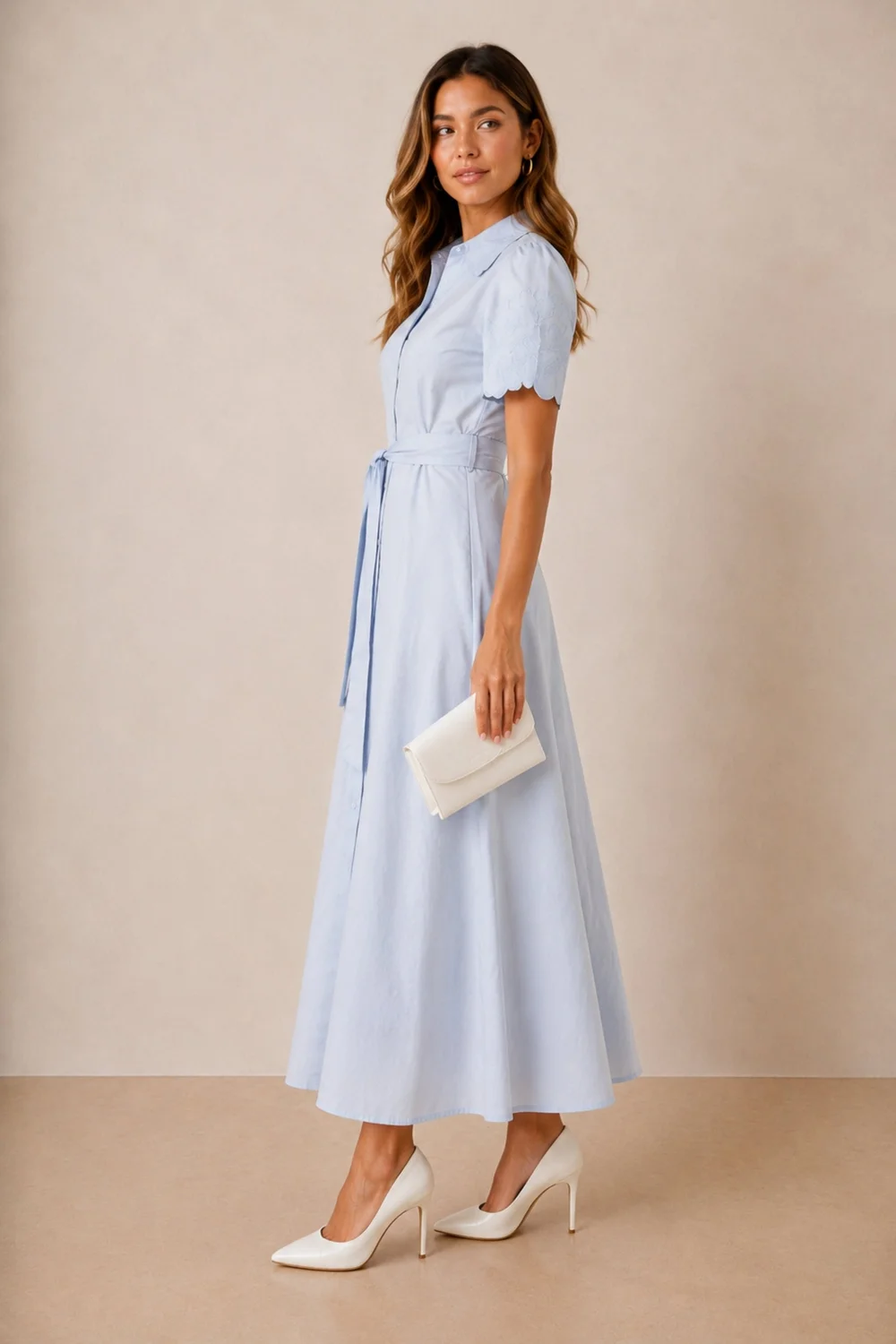 Style Cheat Powder Blue Laser Cut Shirt Midi Dress - 14 Image 3
