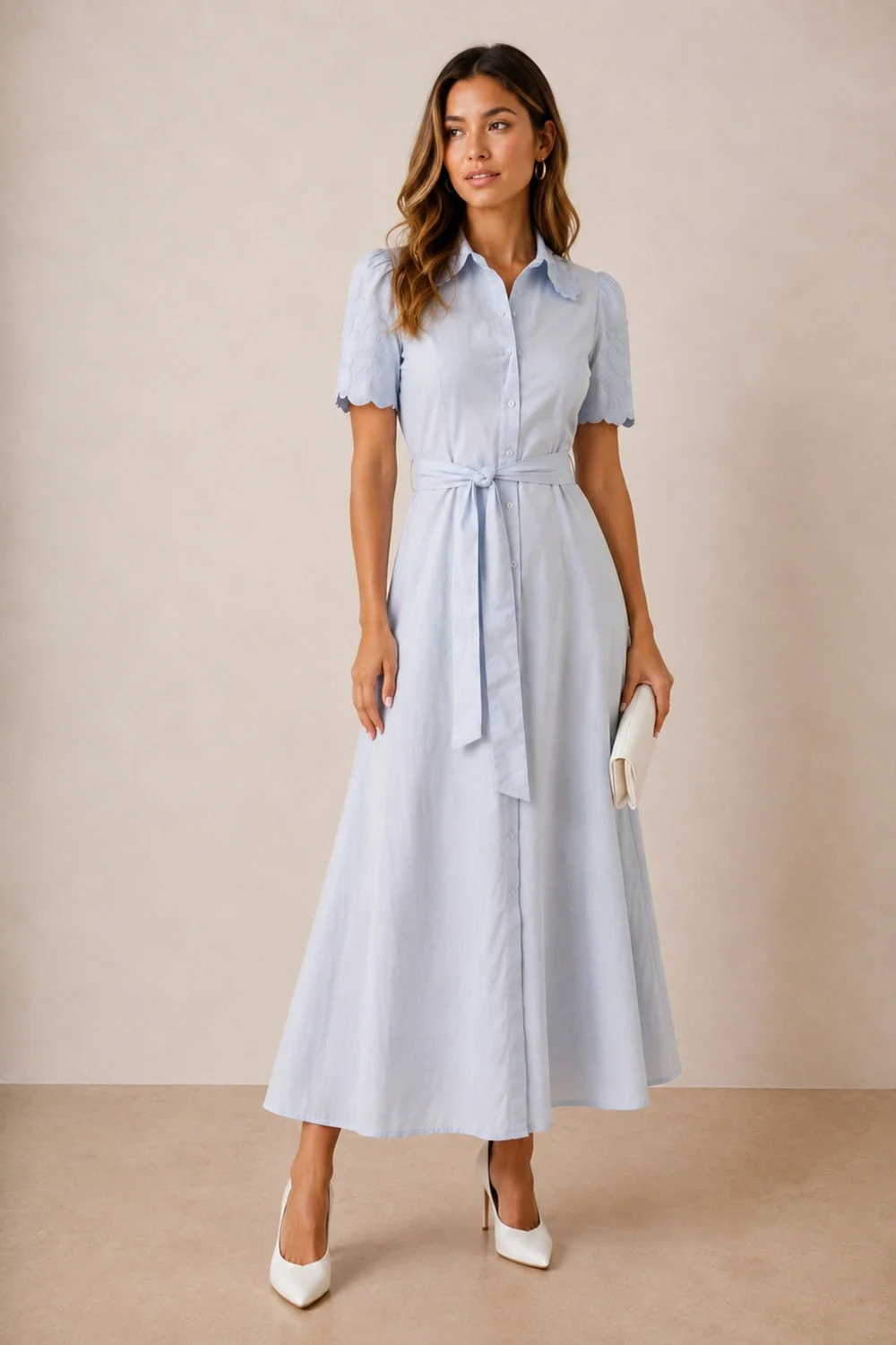 Style Cheat Powder Blue Laser Cut Shirt Midi Dress - 14 Image 1