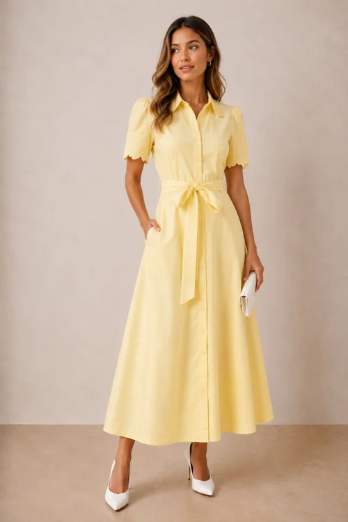 Style Cheat Laser-Cut Shirt Dress in Yellow - 10 Image 1