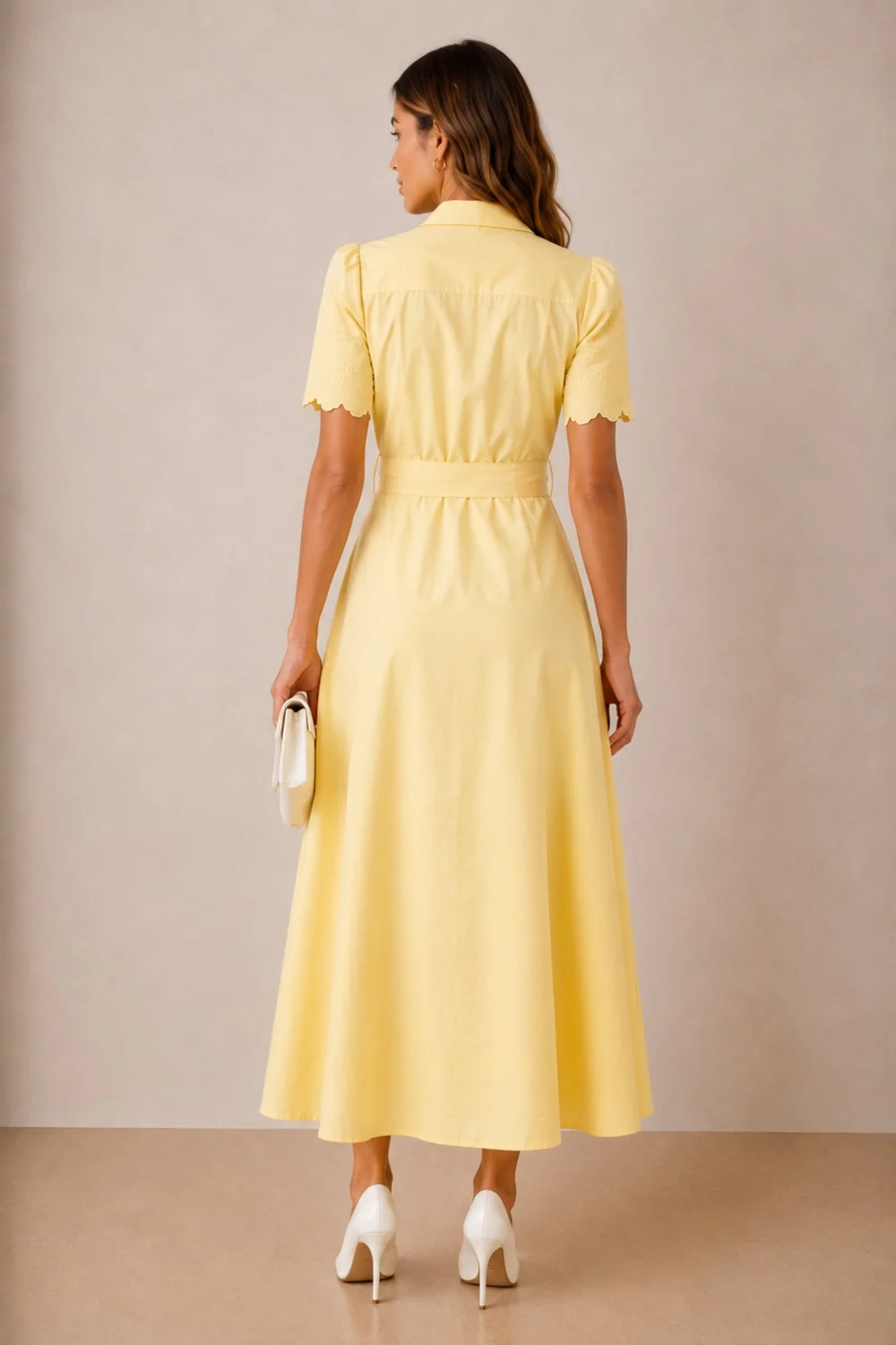 Style Cheat Laser-Cut Shirt Dress in Yellow - 10 Image 3