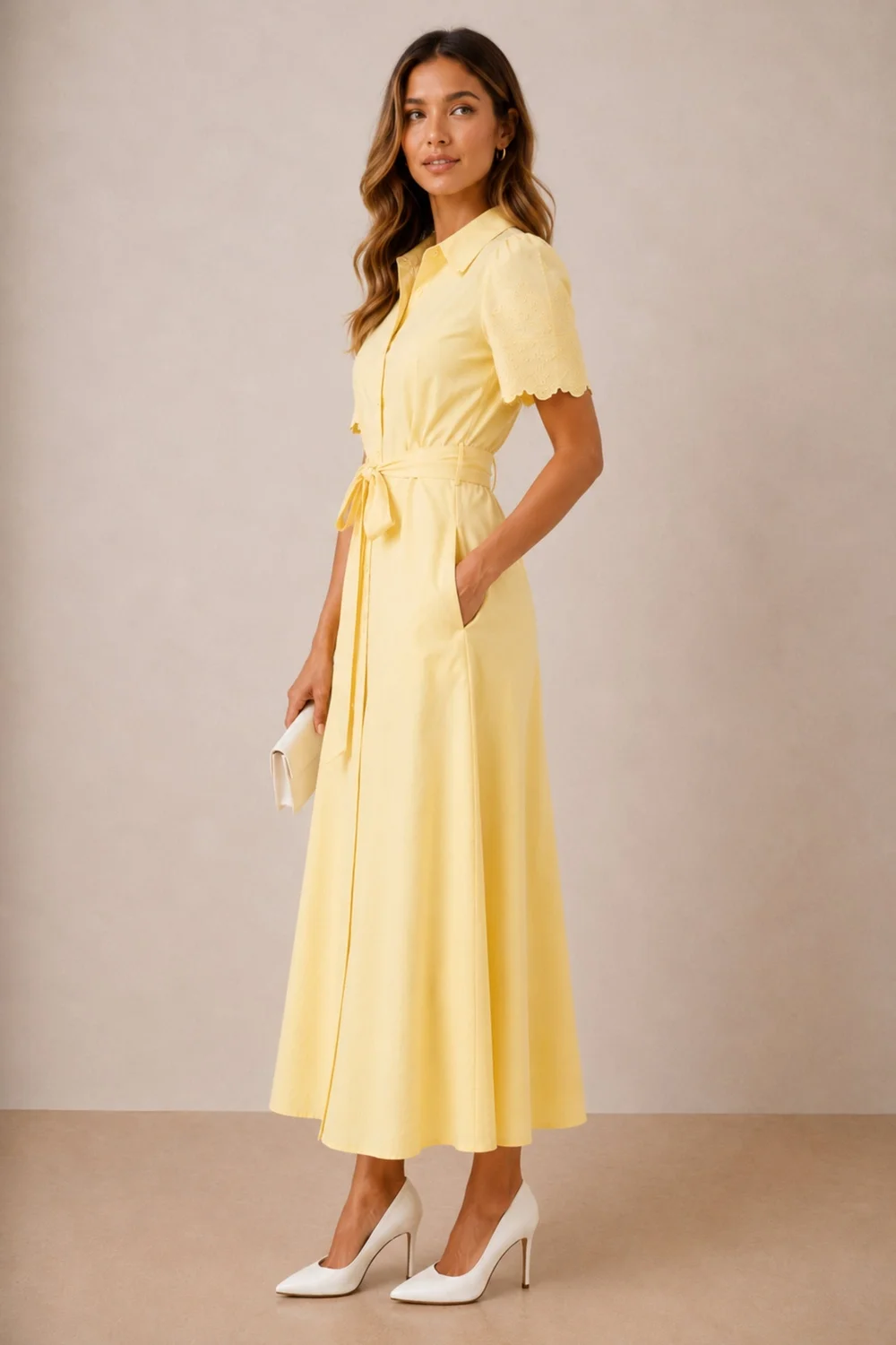Style Cheat Laser-Cut Shirt Dress in Yellow - 10 Image 2