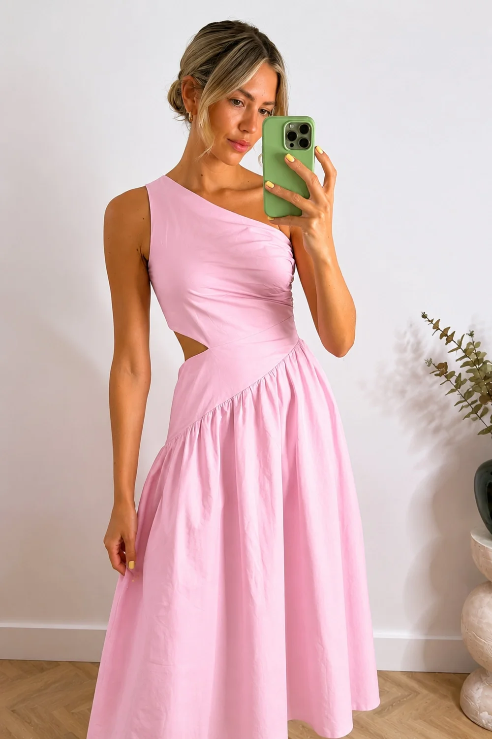 Jasmine Cut-Out One-Shoulder Midi Dress in Pink - 14 Image 4
