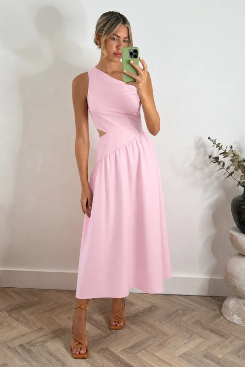 Jasmine Cut-Out One-Shoulder Midi Dress in Pink - 14 Image 2