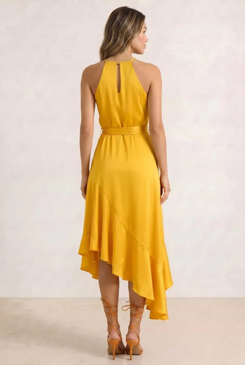 Style Cheat Ariana Halter Frill Midi Dress - Golden Yellow - 16 Image 2
