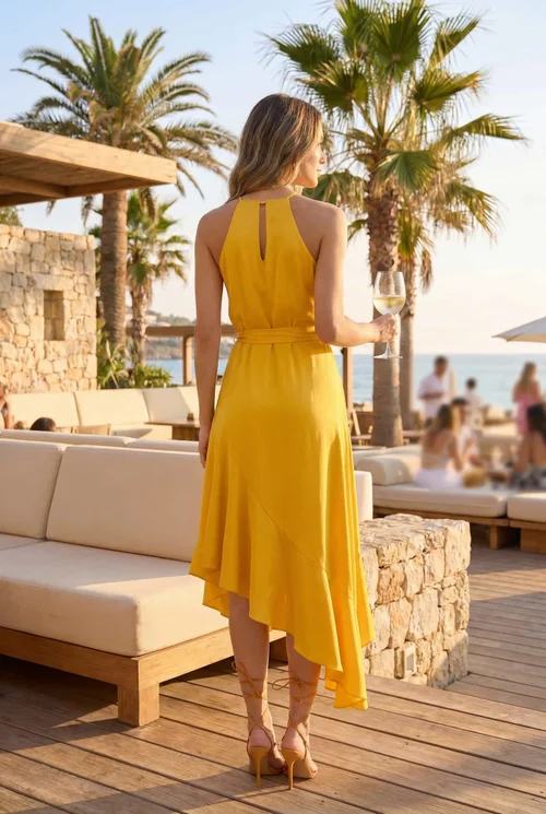 Style Cheat Ariana Halter Frill Midi Dress - Golden Yellow - 16 Image 6