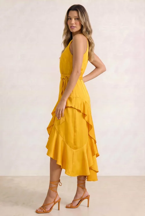 Style Cheat Ariana Halter Frill Midi Dress - Golden Yellow - 16 Image 3