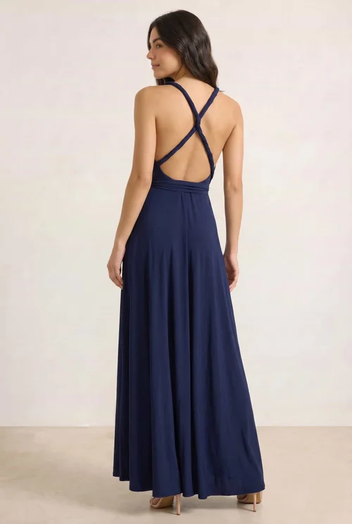 Style Cheat Navy Multiway Slinky Maxi Dress - 10 Image 5