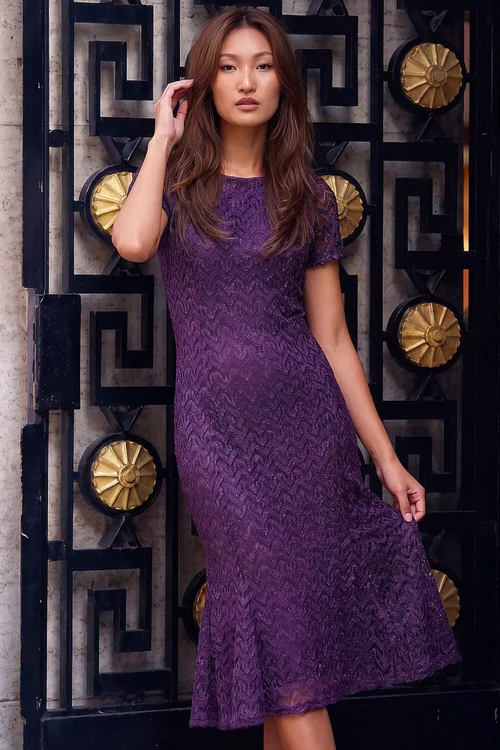 Roman Purple Sparkle Lace Midi Dress - 14 Image 1