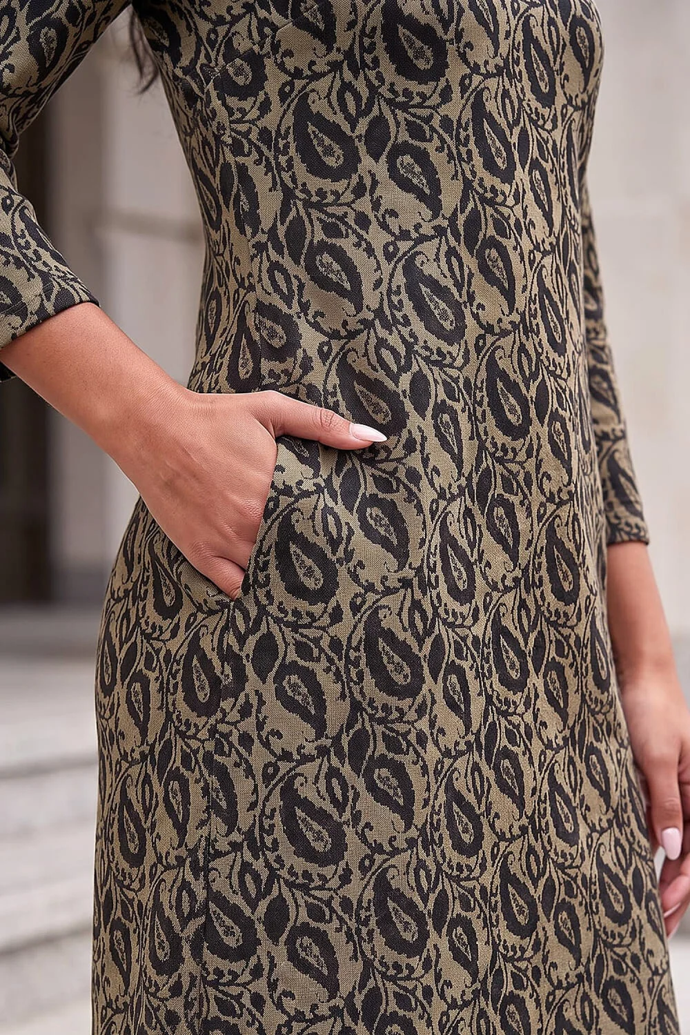 Roman Khaki Jacquard Leaf Dress - 18 Image 4
