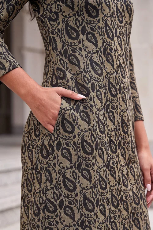 Roman Khaki Jacquard Leaf Dress - 18 Image 4