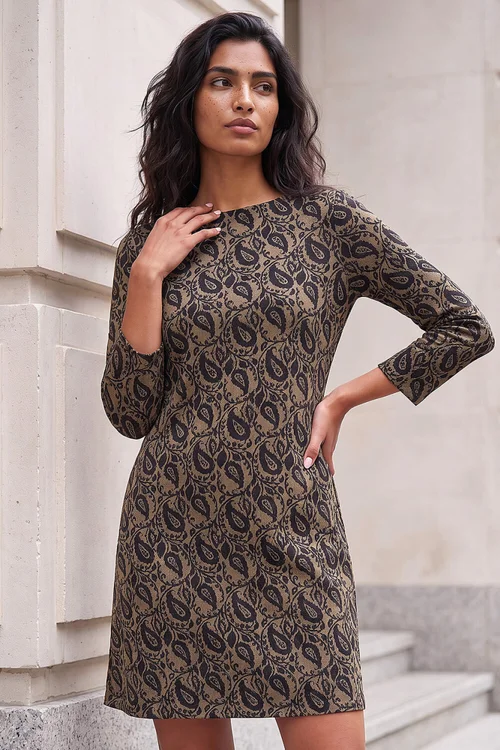 Roman Khaki Jacquard Leaf Dress - 18 Image 1