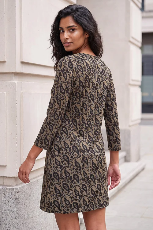 Roman Khaki Jacquard Leaf Dress - 18 Image 3