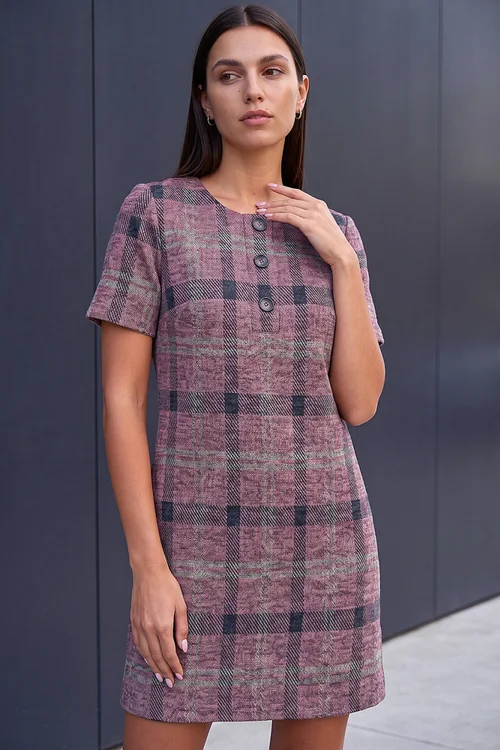 Roman Rose Check Button Shift Dress - 16 Image 3