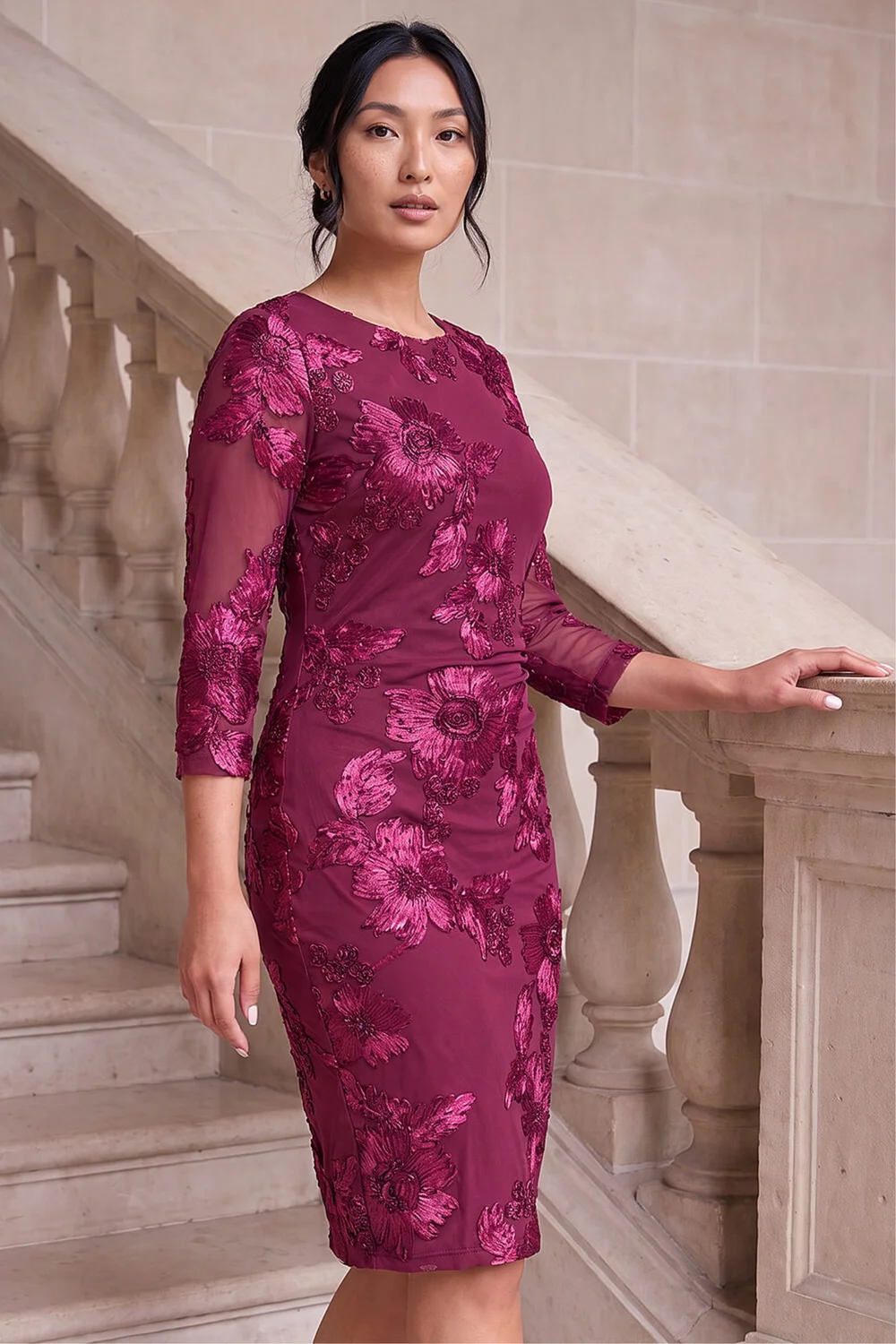 Roman Burgundy Cornelli Mesh Stretch Dress - 20 Image 2