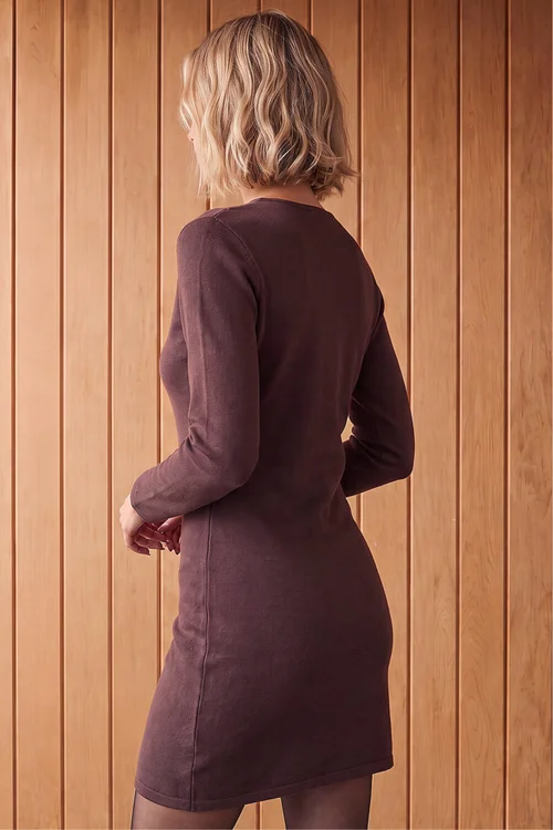 Dusk Chocolate Button Front Knit Dress - 16 Image 4