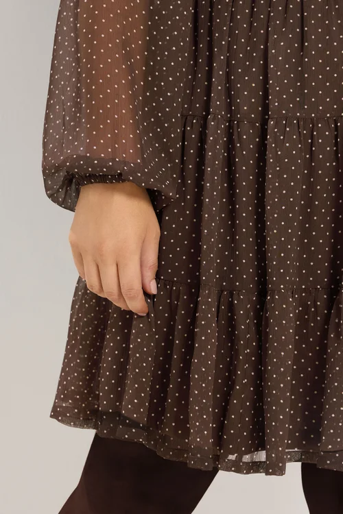 Yours Curve Chocolate Brown Polka Dot Tiered Dress - 12 Image 4