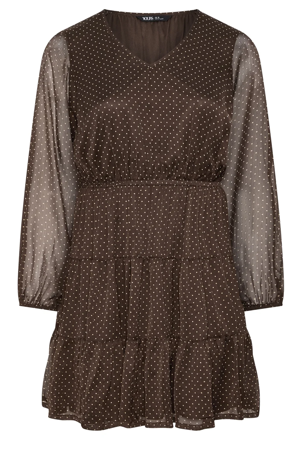 Yours Curve Chocolate Brown Polka Dot Tiered Dress - 12 Image 5