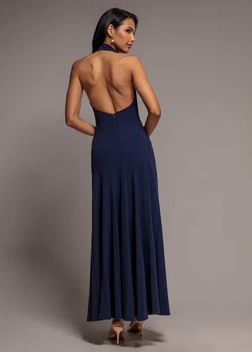 Goddiva Navy Halterneck Cowl Neck Backless Scuba Crepe Maxi Dress - 14 Image 2