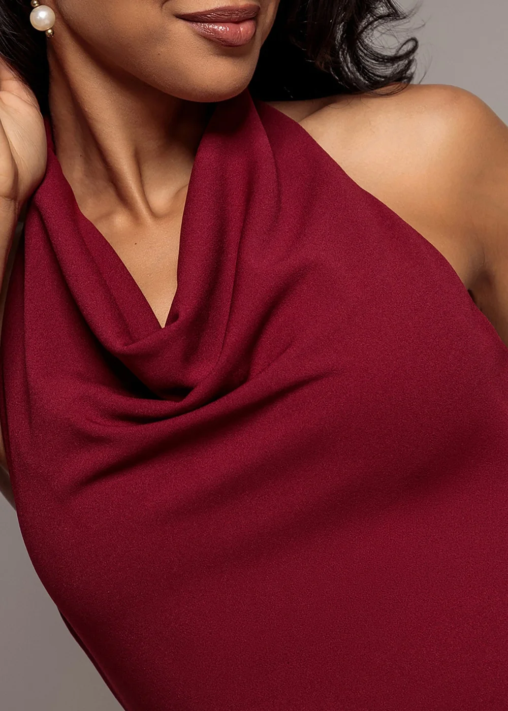 Goddiva Burgundy Halterneck Cowl Neck Backless Scuba Crepe Maxi Dress - 12 Image 3