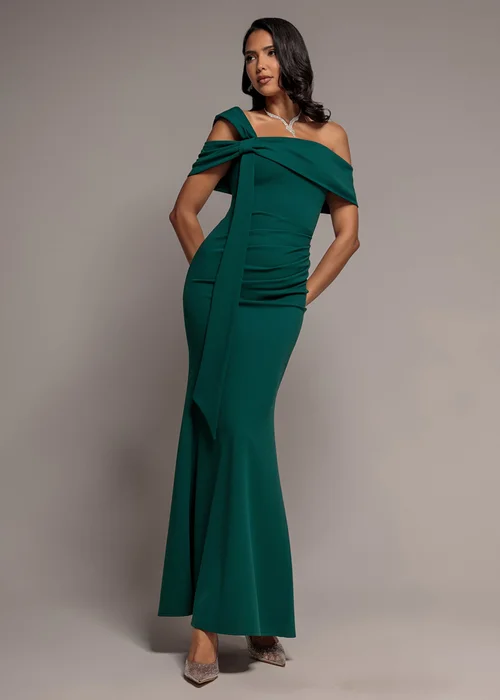 Goddiva Emerald One Shoulder Twisted Bardot Asymmetric Mermaid Maxi Dress - 16 Image 1