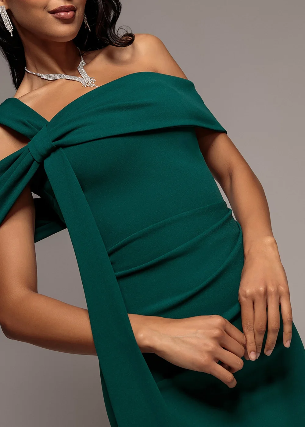 Goddiva Emerald One Shoulder Twisted Bardot Asymmetric Mermaid Maxi Dress - 16 Image 3