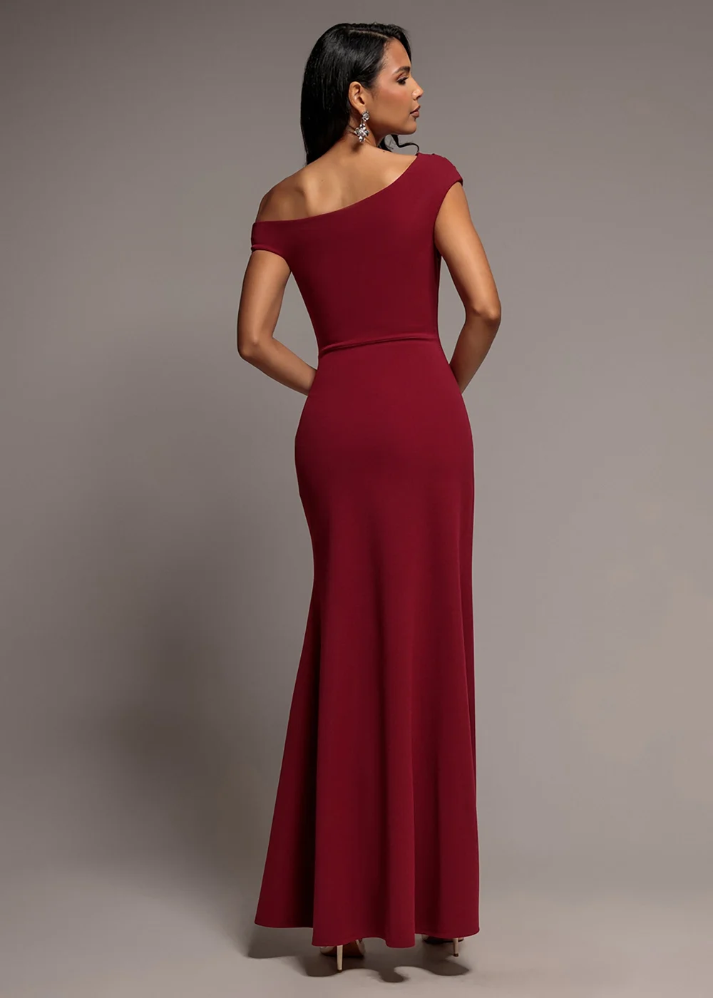 Goddiva Burgundy Asymmetric One Shoulder Front Split Scuba Crepe Maxi Dress - 18 Image 2