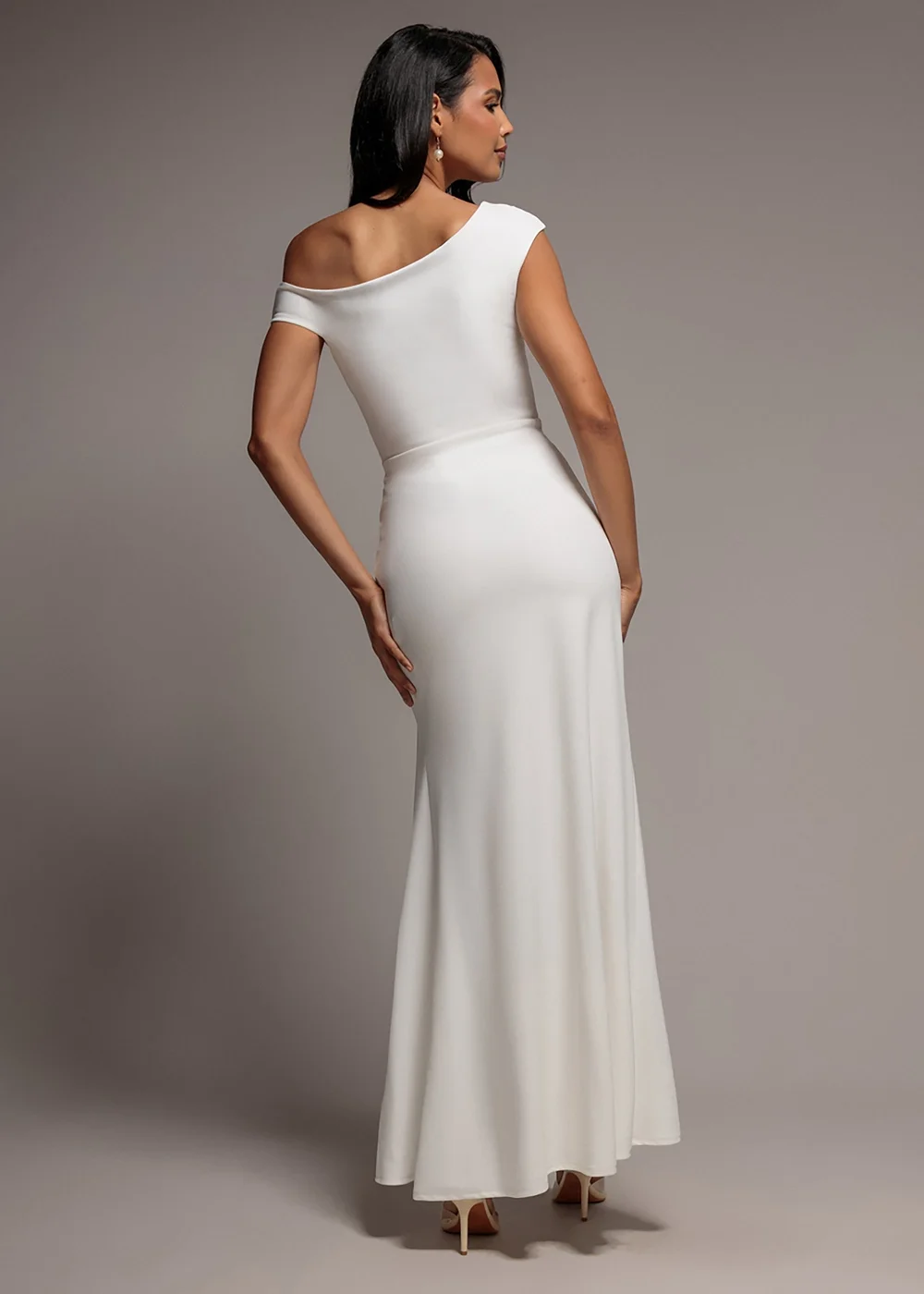 Goddiva White Asymmetric One Shoulder Front Split Scuba Crepe Maxi Dress - 14 Image 2