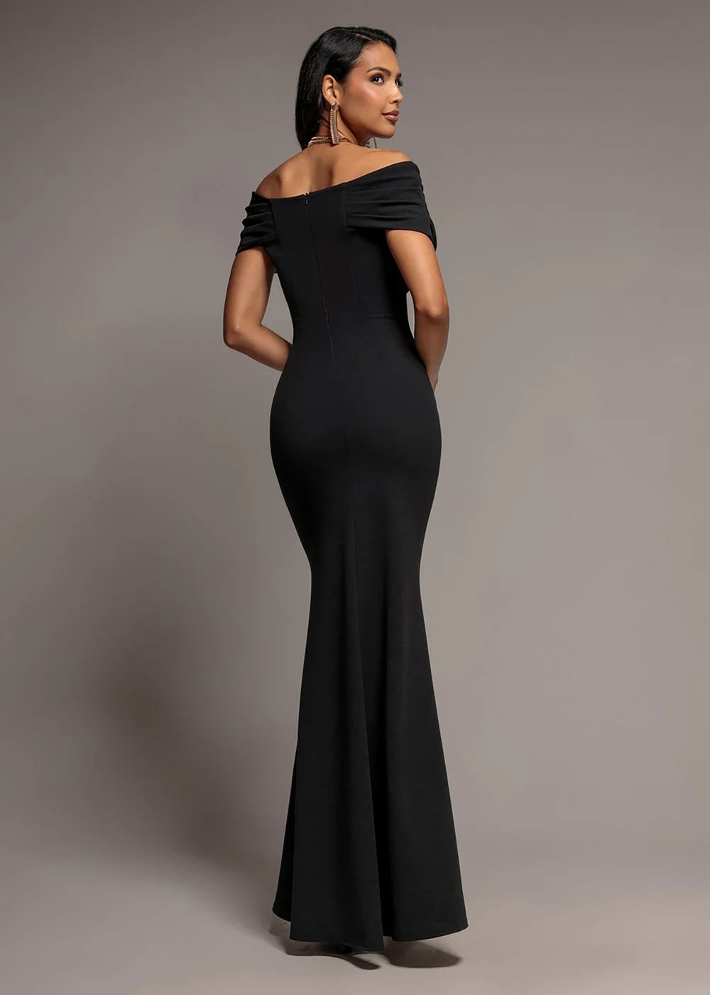 Goddiva Black Pleated Bardot Wrap Mermaid Maxi Dress - 10 Image 2