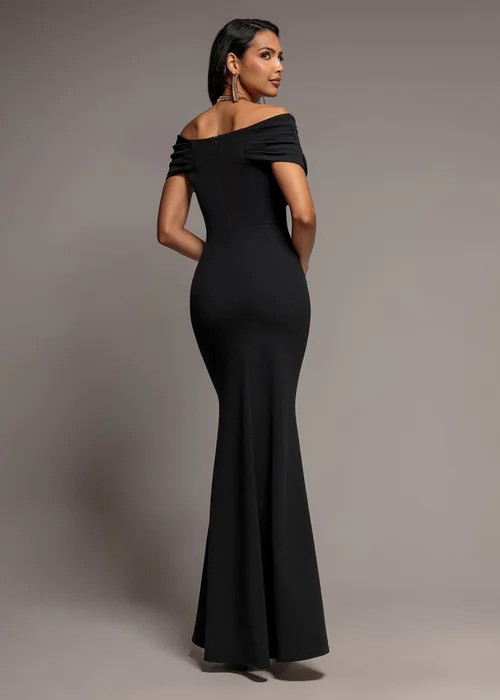 Goddiva Black Pleated Bardot Wrap Mermaid Maxi Dress - 10 Image 2