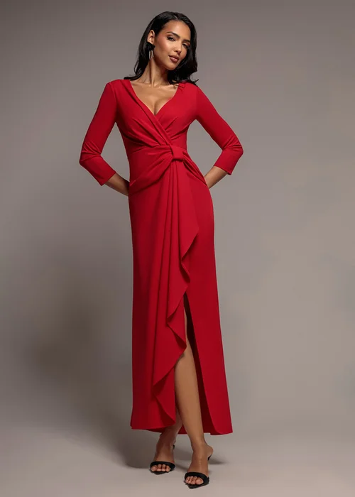 Goddiva Red Front Wrap Asymmetric Hem Scuba Maxi Dress - 10 Image 1