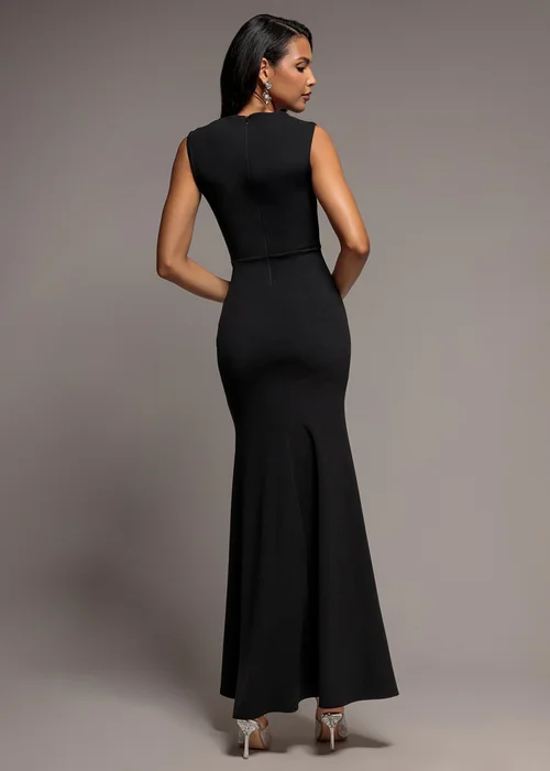 Goddiva Black Sleeveless Waist Pleated Scuba Crepe Maxi Dress - 8 Image 2