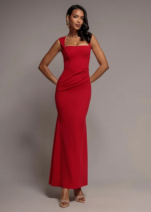 Goddiva Red Sleeveless Waist Pleated Scuba Crepe Maxi Dress - 14 Image 1