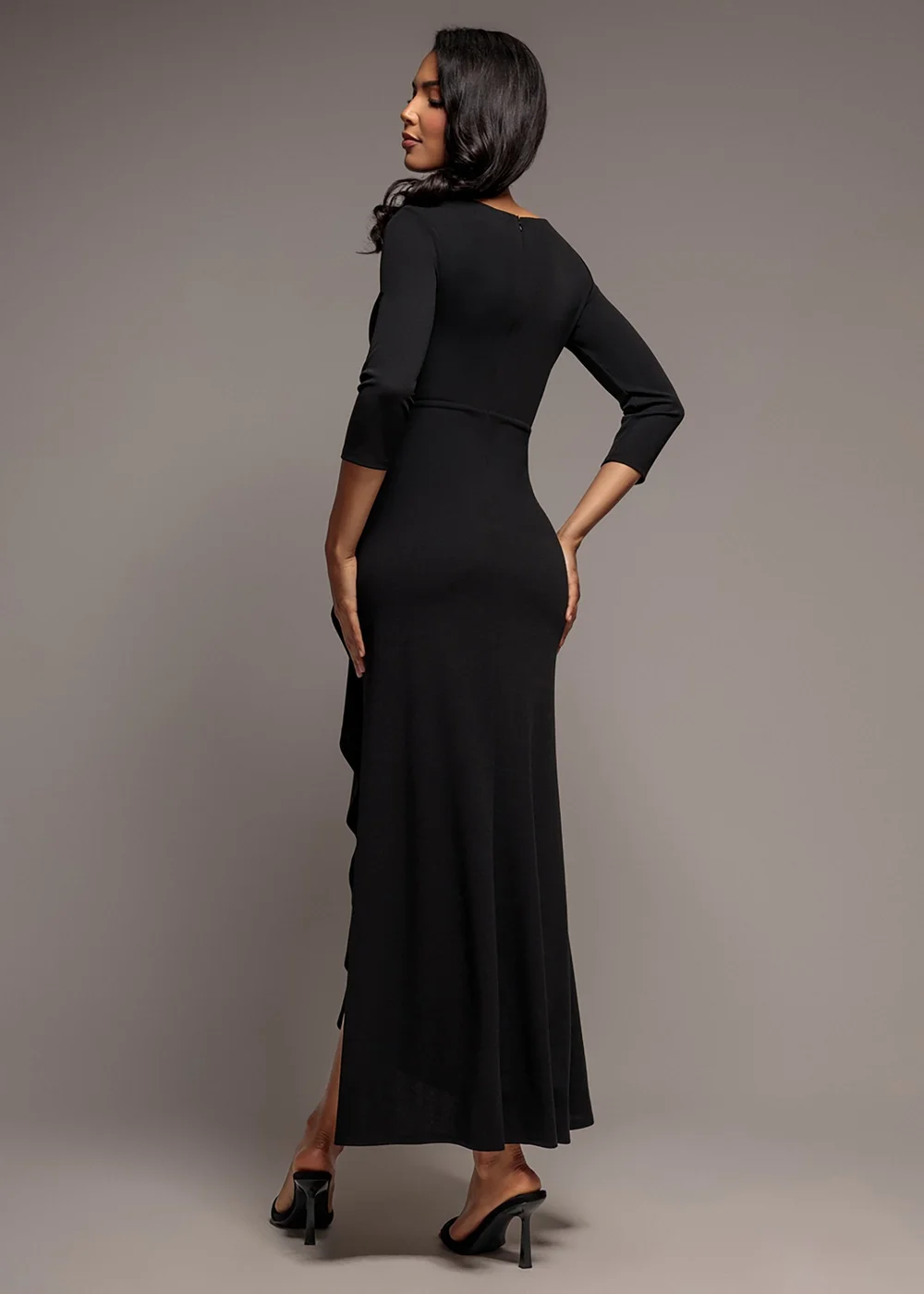 Goddiva Black Front Wrap Asymmetric Hem Scuba Maxi Dress - 14 Image 2