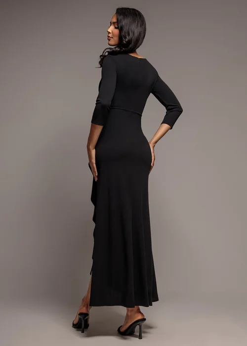 Goddiva Black Front Wrap Asymmetric Hem Scuba Maxi Dress - 14 Image 2