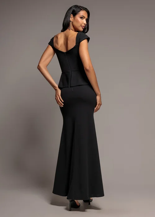 Goddiva Black Cap Sleeve Sweetheart Peplum Scuba Maxi Dress - 18 Image 2