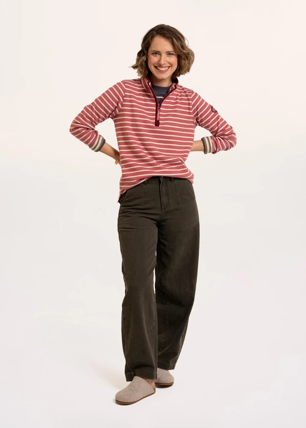 Brakeburn Pink Marley Stripe Polar Fleece 1/4 Zip Sweatshirt - 20 Image 1