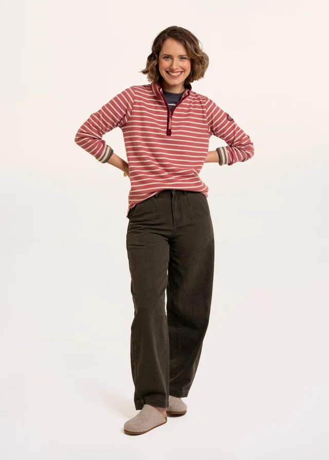 Brakeburn Pink Marley Stripe Polar Fleece 1/4 Zip Sweatshirt