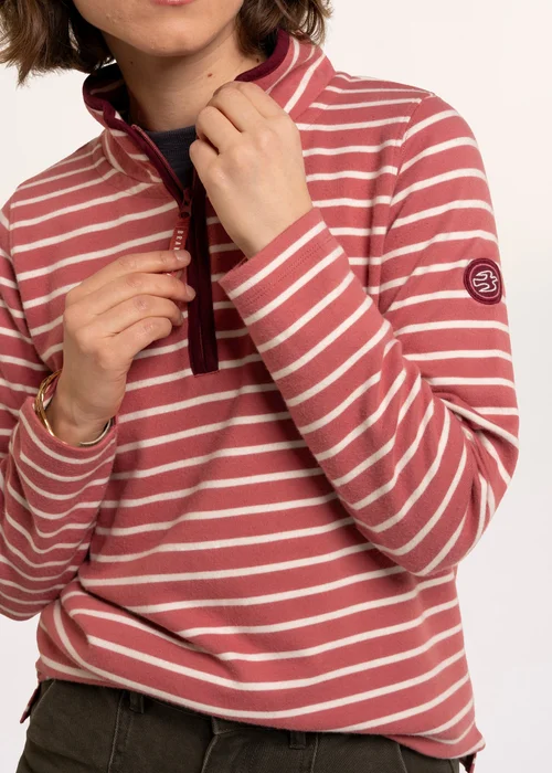 Brakeburn Pink Marley Stripe Polar Fleece 1/4 Zip Sweatshirt - 20 Image 4