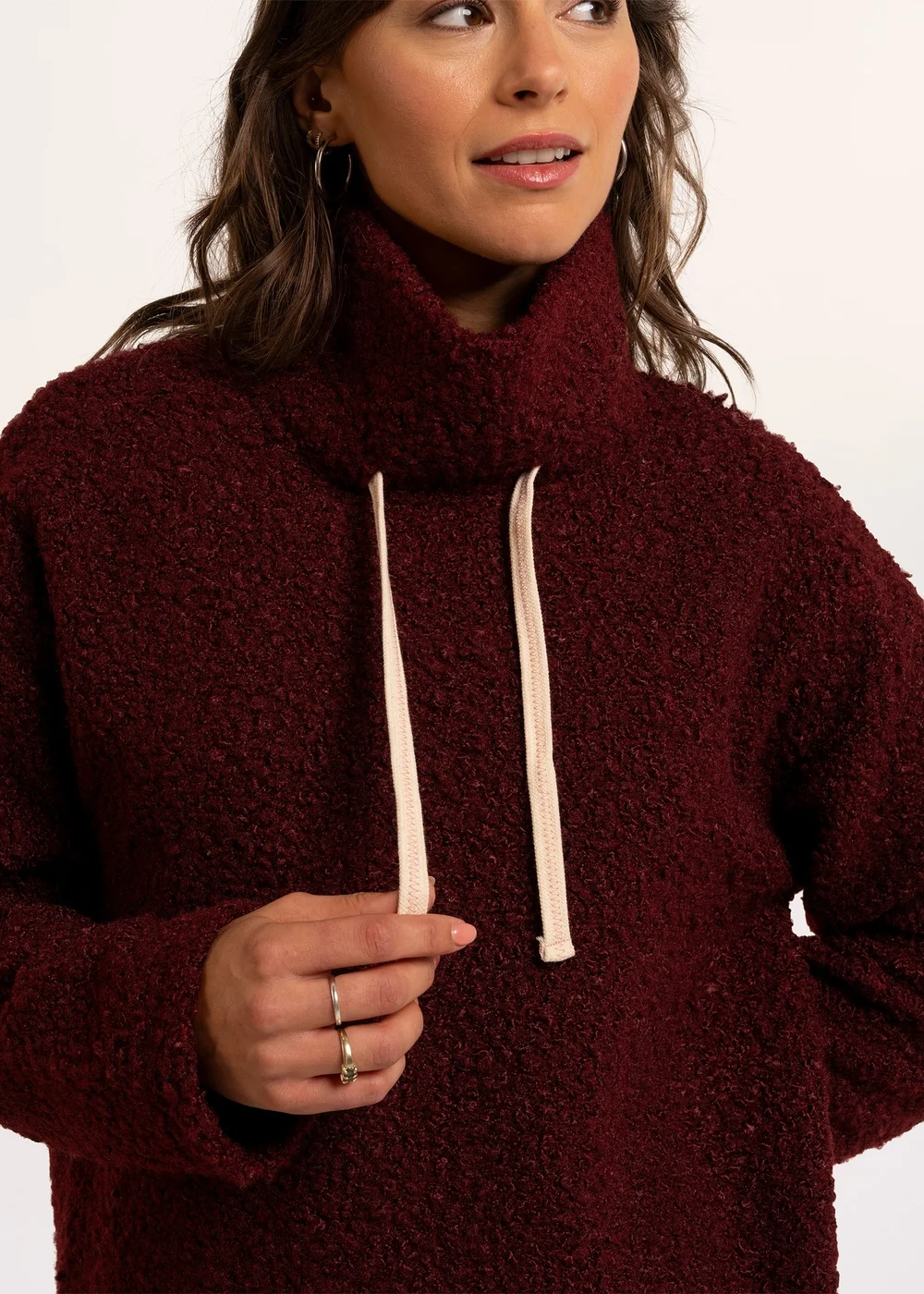 Brakeburn Burgundy Hatchet Boucle Cowl Neck Sweatshirt - 12 Image 4