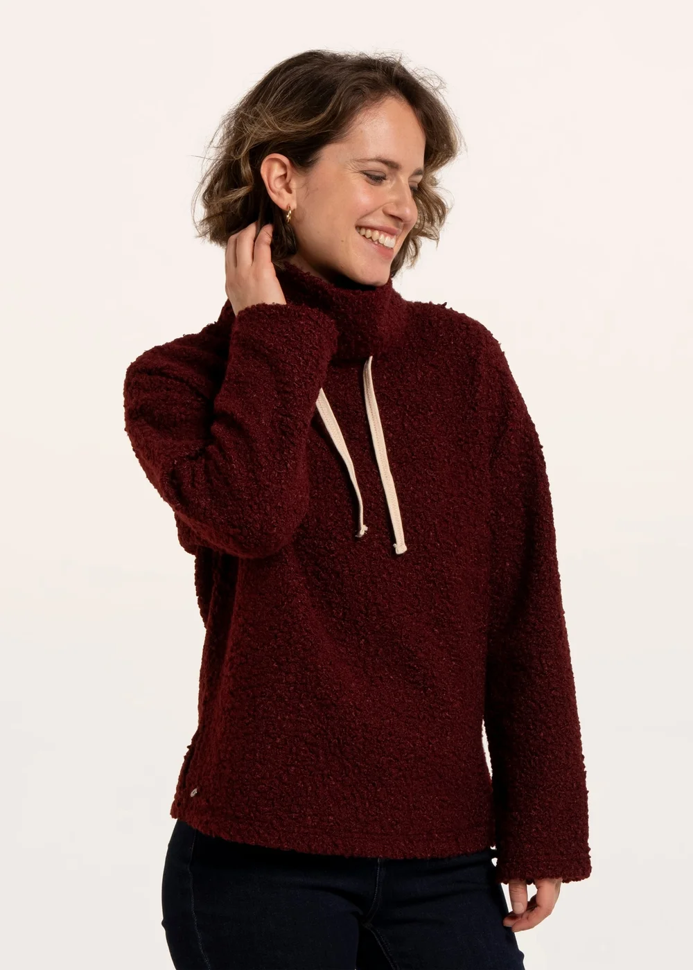 Brakeburn Burgundy Hatchet Boucle Cowl Neck Sweatshirt - 12 Image 3