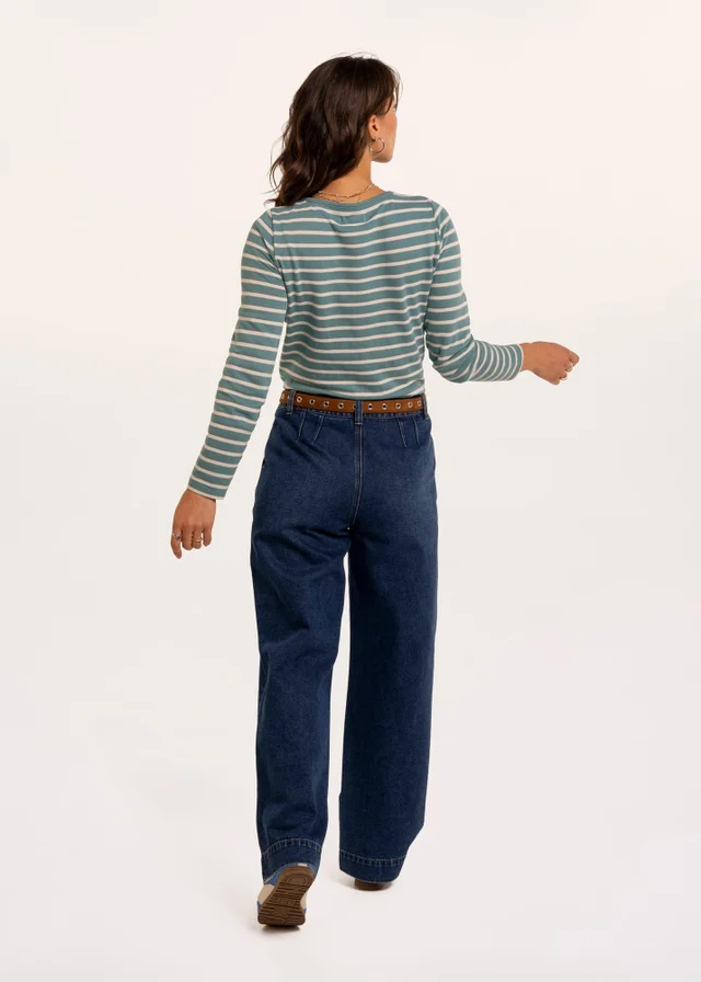 Brakeburn Turquoise Studland Textured Stripe Long Sleeve T-Shirt