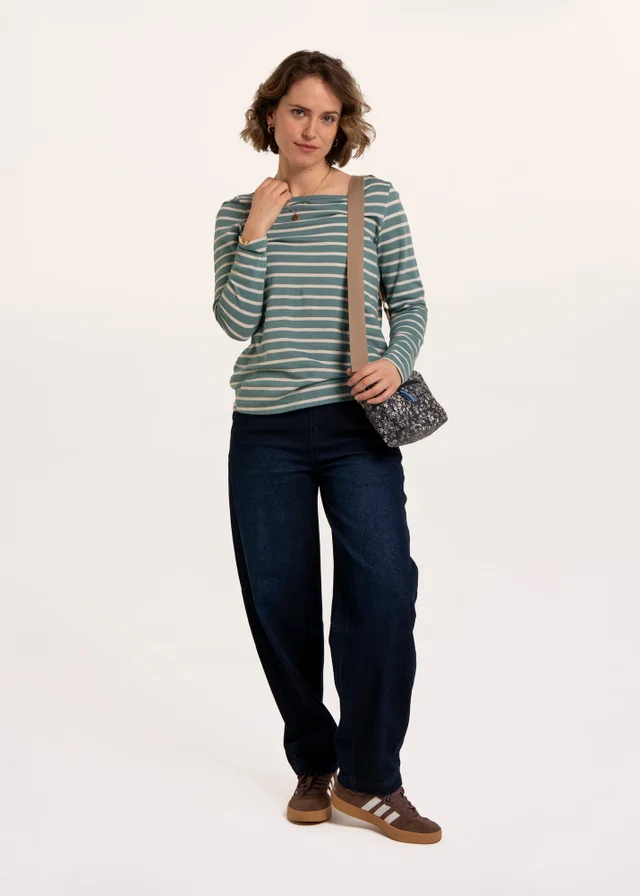 Brakeburn Turquoise Studland Textured Stripe Long Sleeve T-Shirt